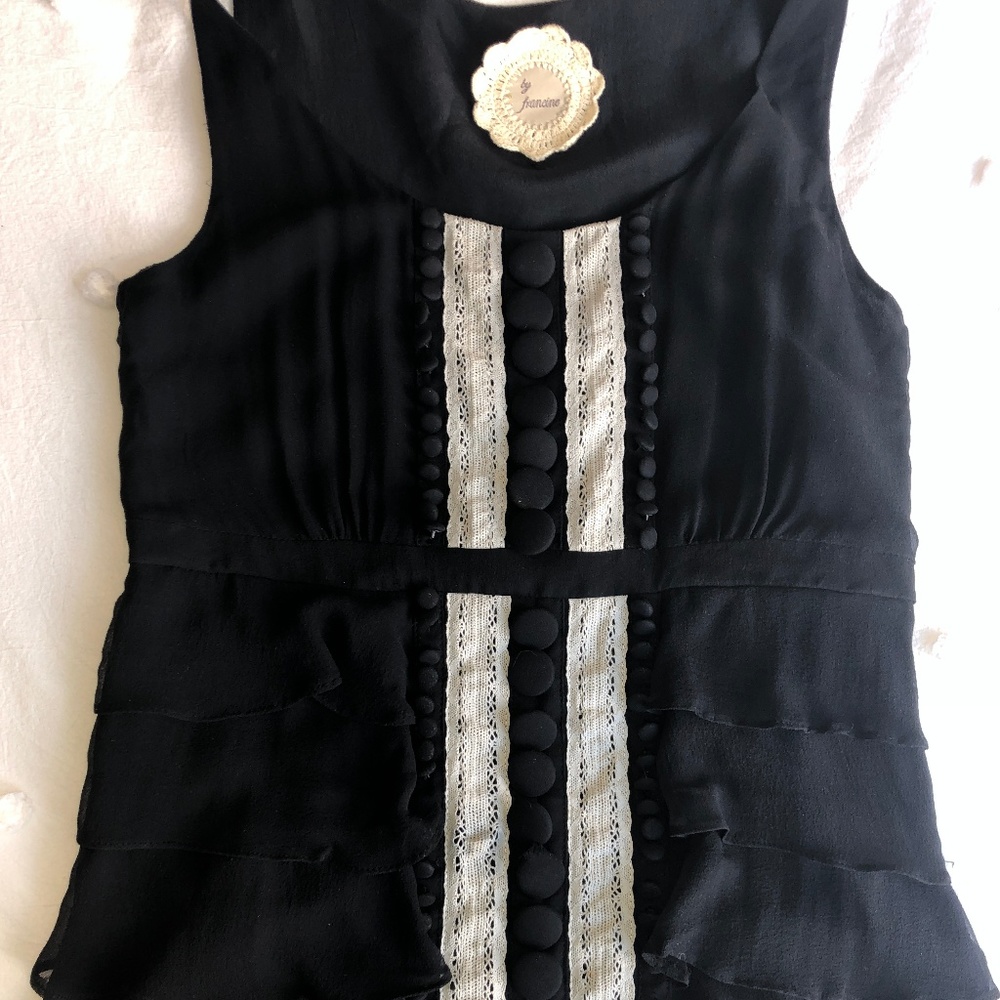 Vintage By Francine Black Silk Tank with Lace